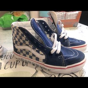 Kids Size 1y Blue Checkered Board High tops VANS